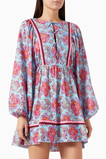 Coquille Batwing Mini Dress in Cotton-voile