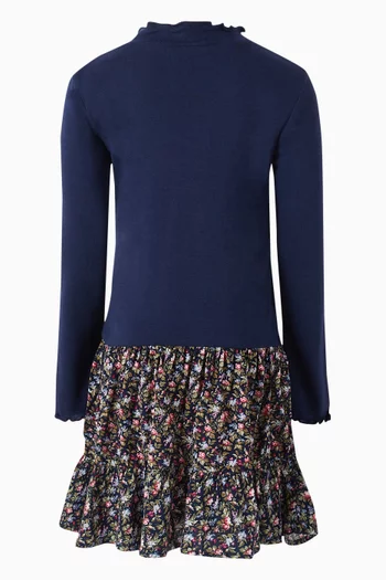 Floral High Neck Dress in Cotton-blend