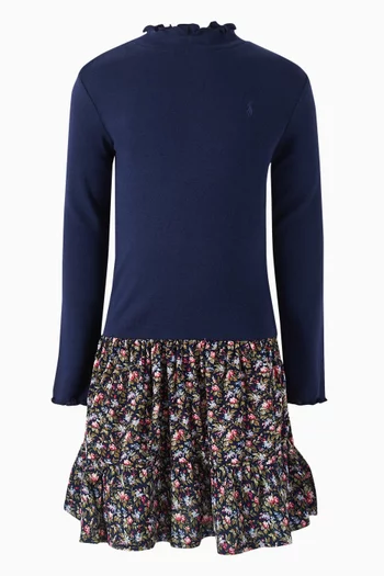 Floral High Neck Dress in Cotton-blend