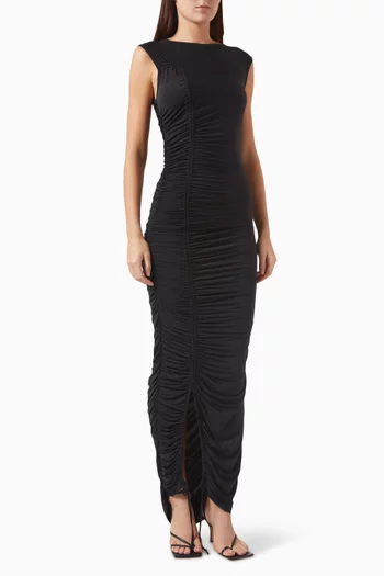 Lola Ruched Maxi Dress in Stretch Nylon