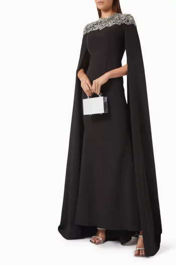 Embellished Sleeve Gown in Crepe