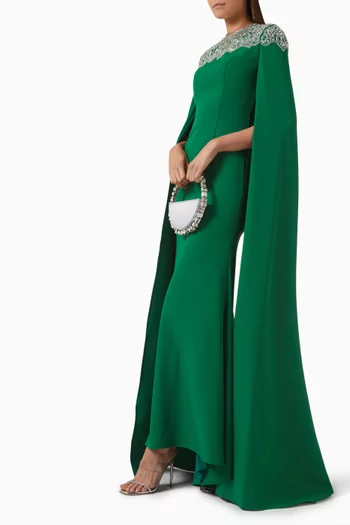 Embroidered Neckline Gown in Crepe