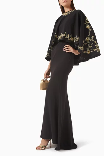 Short Mini Cape Gown in Crepe