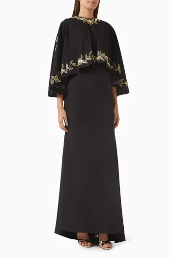 Short Mini Cape Gown in Crepe