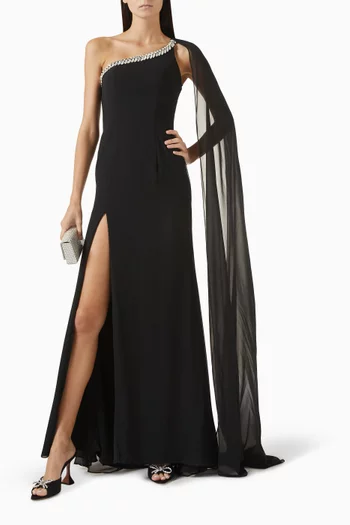 Embellished Crepe One-shoulder Gown in Crepe
