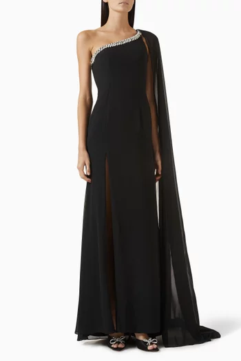 Embellished Crepe One-shoulder Gown in Crepe