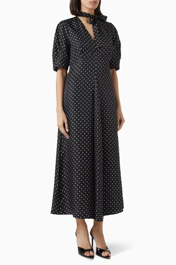Spot-print Midi Dress in Silk Twill