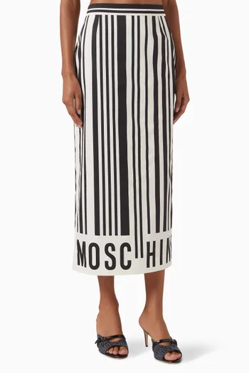 Barcode Logo Midi Skirt in Poplin