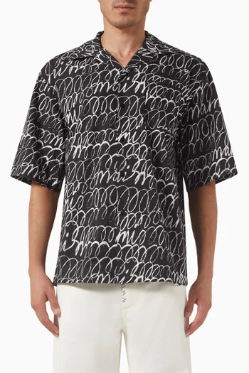 Logo Scribble-motif Bowling Shirt in Cotton-poplin