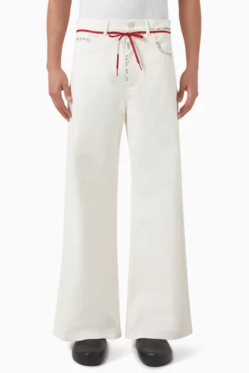 Embroidered Wide-leg Pants in Cotton-drill