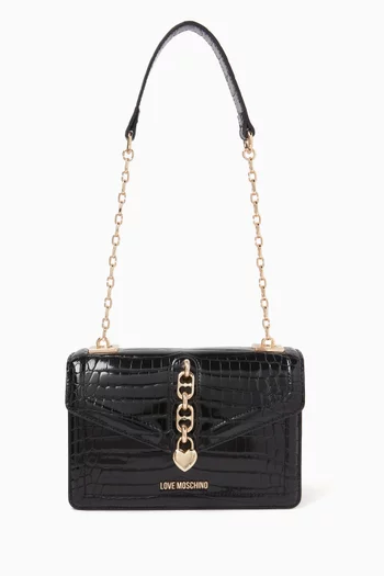 Small Chain Shoulder Bag in Croc-embossed Faux Leather
