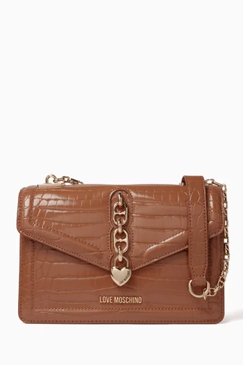 Small Chain Shoulder Bag in Croc-embossed Faux Leather