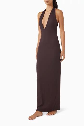 Soft Lounge Deep Plunge Halter Maxi Dress