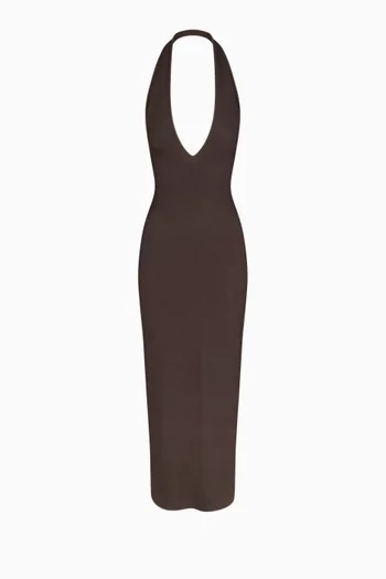 Soft Lounge Deep Plunge Halter Maxi Dress