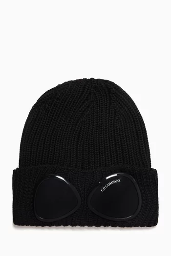 Logo Goggle Beanie Hat in Wool-knit