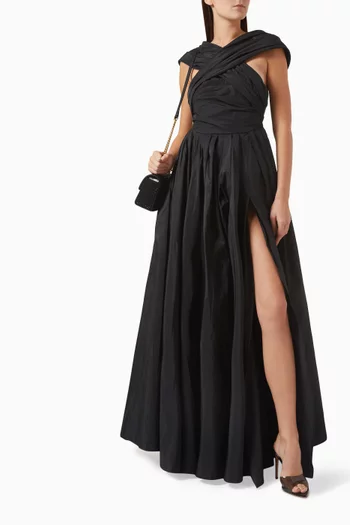 Edulis Cross-over Maxi Dress in Taffeta