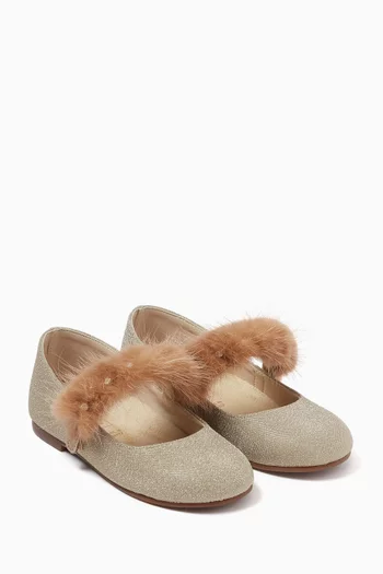 Faux-fur Glitter Ballerina Flats