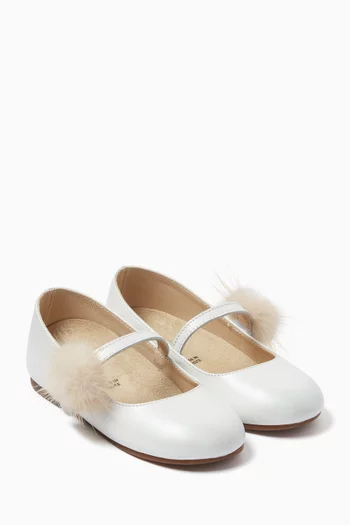 Faux-fur Pompom Ballerina Flats in Leather