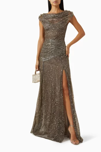 La Lumiere Glittered Maxi Dress in Tulle