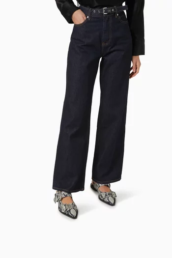 Feminine Buckle Ballet Flats in Faux Snake-print Leather