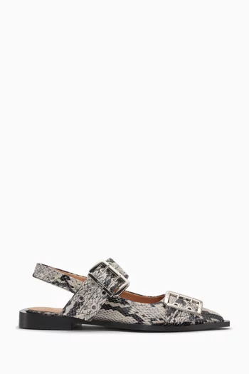 Feminine Buckle Ballet Flats in Faux Snake-print Leather