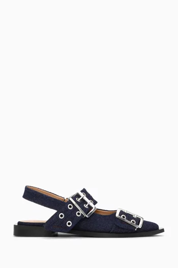 Buckle Ballet Flats in Denim