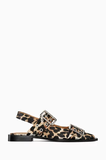 Buckle Leopard-print Ballet Flats in Satin