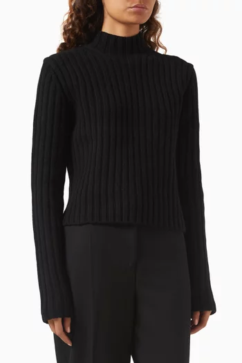 Petite Rib Knit Sweater in Wool Blend