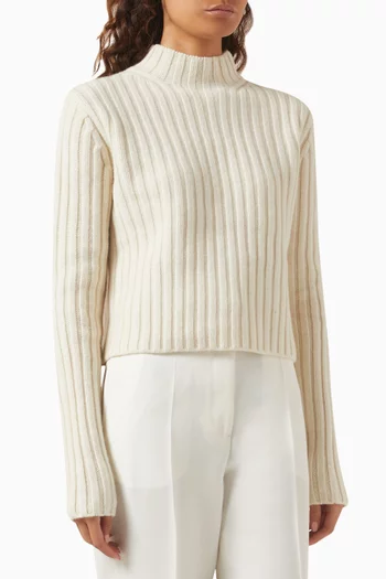Petite Rib Knit Sweater in Wool Blend