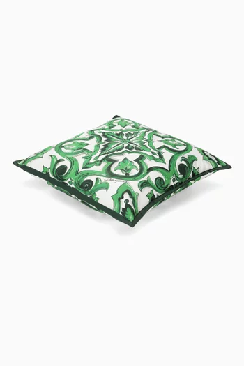 Small Maiolica Verde Cushion in Canvas, 45 x 45cm