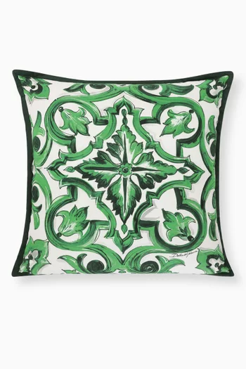 Small Maiolica Verde Cushion in Canvas, 45 x 45cm