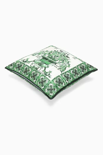 Small Maiolica Verde Cushion in Silk-twill, 45 x 45cm
