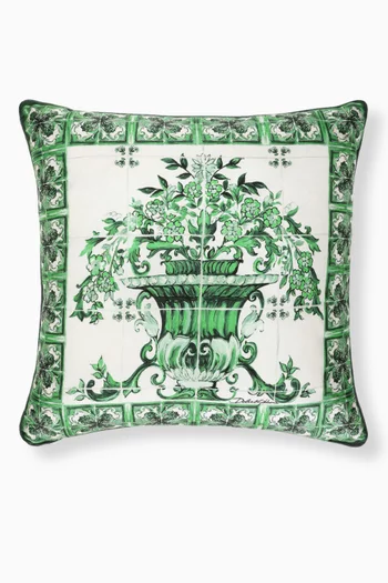 Small Maiolica Verde Cushion in Silk-twill, 45 x 45cm