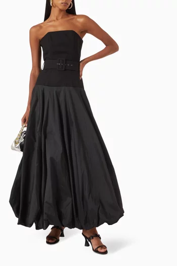 Parasole Strapless Midi Dress in Gabardine & Taffeta