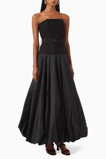 Parasole Strapless Midi Dress in Gabardine & Taffeta