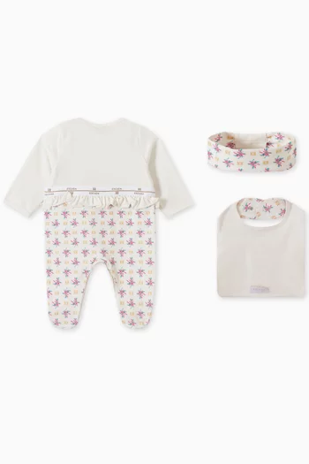 Logo-print Sleepsuit, Bib & Headband Gift Set