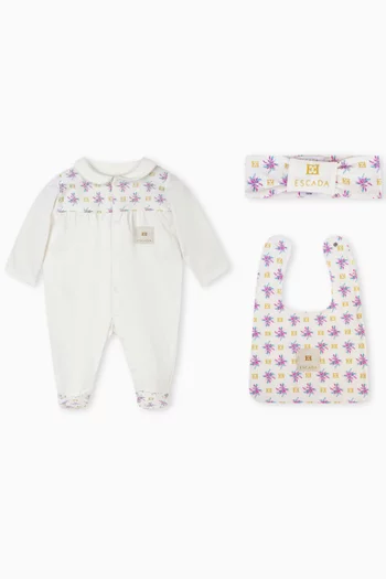 Logo-print Sleepsuit, Bib & Headband Gift Set