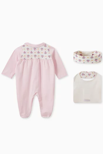 Logo-print Sleepsuit, Bib & Headband Gift Set