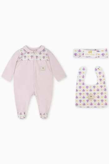 Logo-print Sleepsuit, Bib & Headband Gift Set