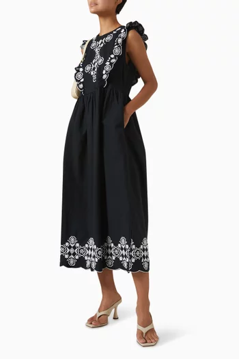 Yaslucia Embroidered Midi Dress in Organic Cotton