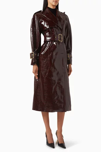 Oversized Trench Coat in Croc-embossed Vinyl