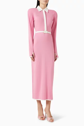 Long-sleeve Polo Maxi Dress in Jersey