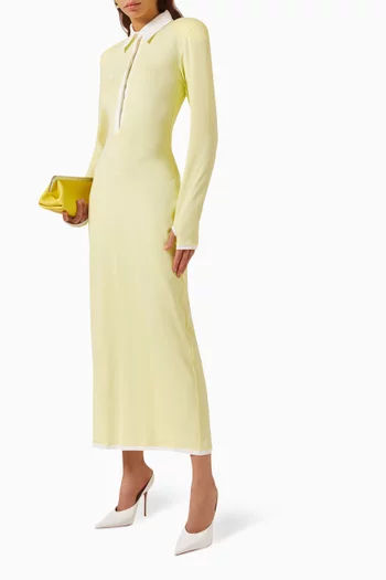 Long-sleeve Polo Maxi Dress in Jersey
