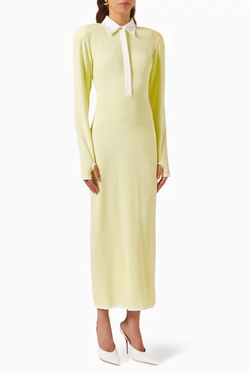 Long-sleeve Polo Maxi Dress in Jersey