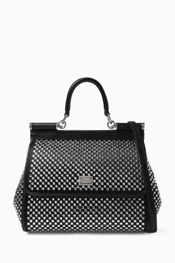 Medium Sicily Rhinestone Top-handle Bag in Satin