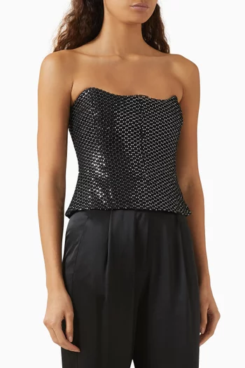 Sequin-embellished Curved Bustier Top