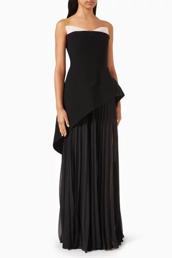 Asymmetric Pleated Gown in Crepe & Georgette