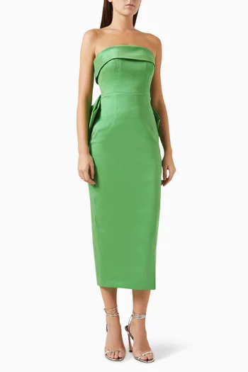 Birdie Strapless Midi Dress in Stretch Taffeta