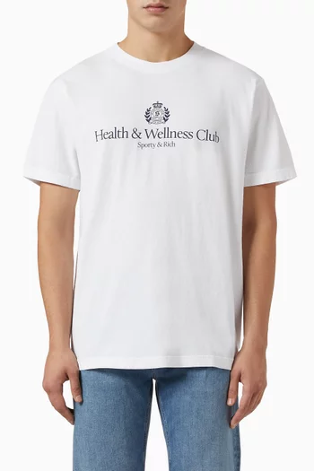 تي شيرت بطبعة Health & Wellness وشعار الماركة قطن