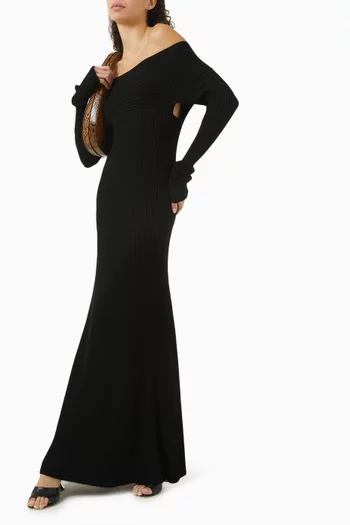 Off-shoulder Knit Maxi Dress in Viscose